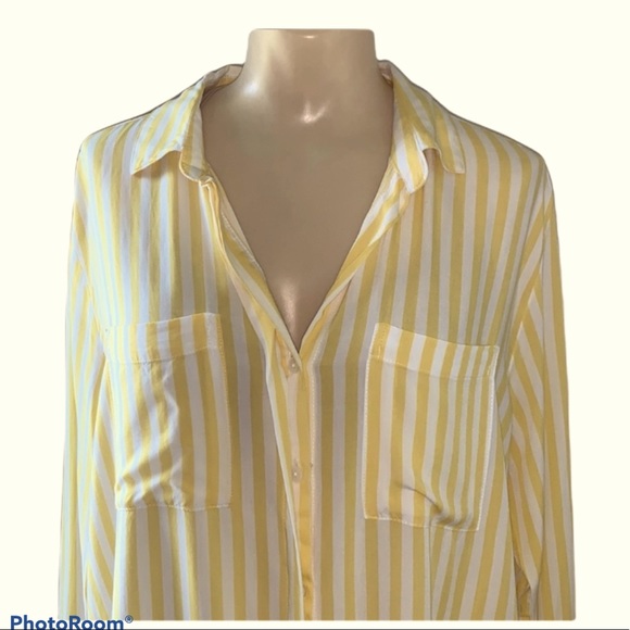 Jak & Rae Yellow/Wht Striped Button Front Size S - Picture 2 of 7